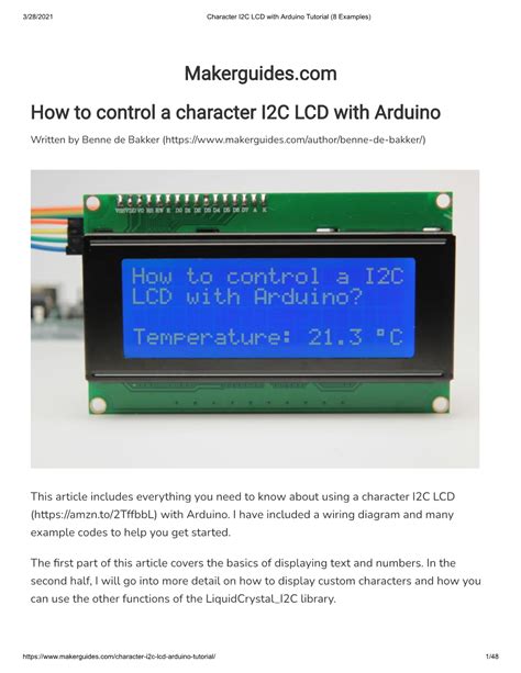 Character I2C LCD with Arduino Tutorial (8 Examples).